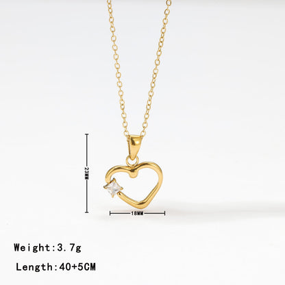 Elegant Sweet Heart Shape Stainless Steel Inlay Zircon White Gold Plated Gold Plated Pendant Necklace