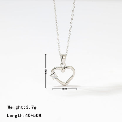 Elegant Sweet Heart Shape Stainless Steel Inlay Zircon White Gold Plated Gold Plated Pendant Necklace