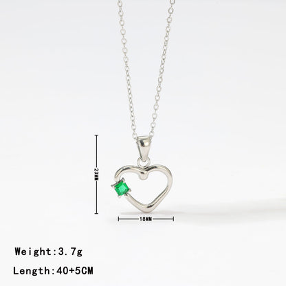 Elegant Sweet Heart Shape Stainless Steel Inlay Zircon White Gold Plated Gold Plated Pendant Necklace