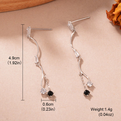 1 Pair Simple Style Curve Tassel Tassel Plating Inlay Copper Zircon White Gold Plated Drop Earrings