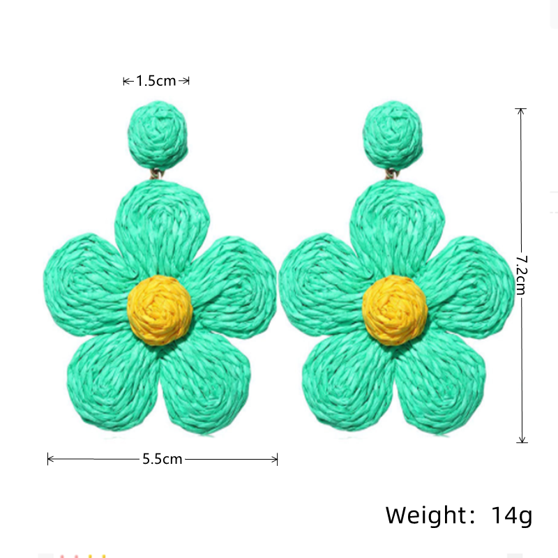 1 Pair Vacation Flower Handmade Raffia Drop Earrings