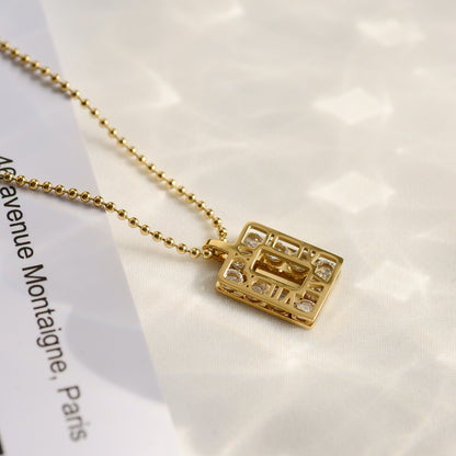 Elegant Sweet Geometric Titanium Steel Plating Inlay Rhinestones Gold Plated Pendant Necklace