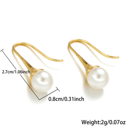 1 Pair Simple Style Classic Style Water Droplets Plating Stainless Steel Imitation Pearl 18k Gold Plated Earrings