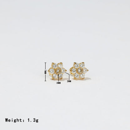 1 Pair Sweet Simple Style Flower Plating Inlay Stainless Steel Zircon White Gold Plated Gold Plated Ear Studs