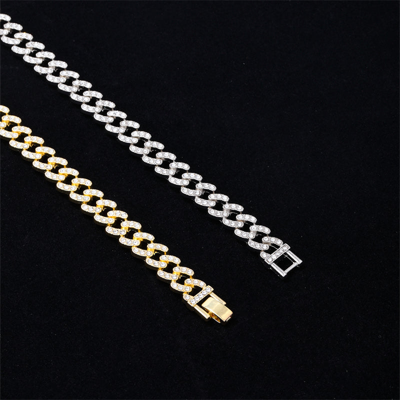 Hip-hop Solid Color Alloy Plating Inlay Rhinestones White Gold Plated Gold Plated Men's Bracelets Necklace