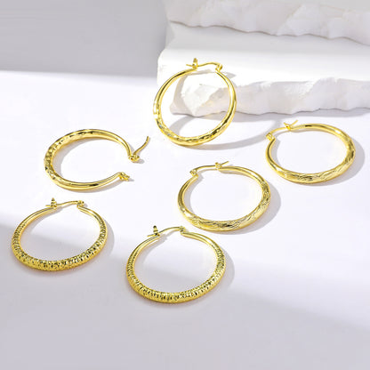 3 Pairs Streetwear Circle Alloy Gold Plated Hoop Earrings