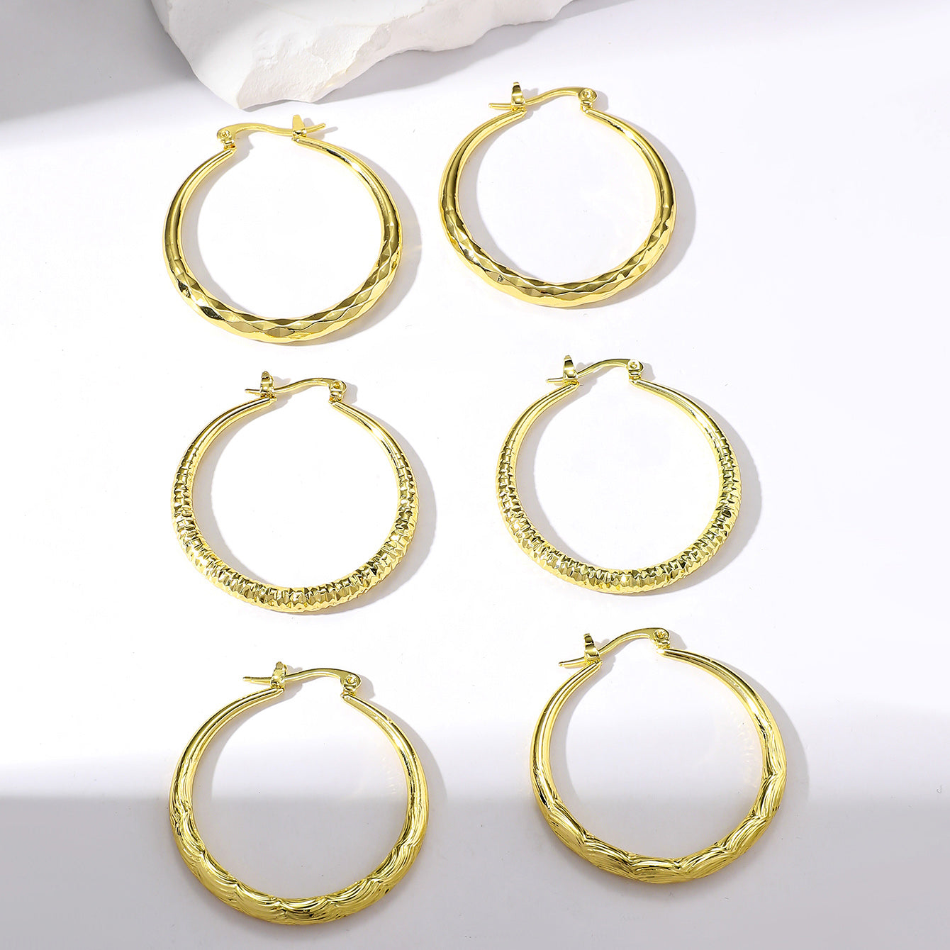 3 Pairs Streetwear Circle Alloy Gold Plated Hoop Earrings