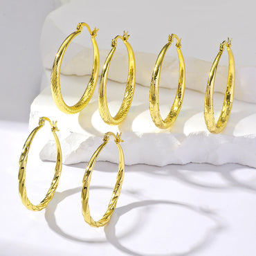 3 Pairs Streetwear Circle Alloy Gold Plated Hoop Earrings