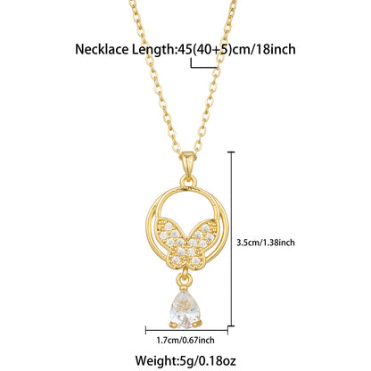 Elegant Streetwear Butterfly Stainless Steel Plating Inlay Zircon 18k Gold Plated Pendant Necklace