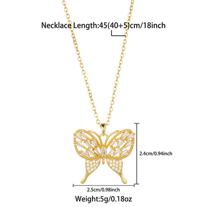 Elegant Streetwear Butterfly Stainless Steel Plating Inlay Zircon 18k Gold Plated Pendant Necklace