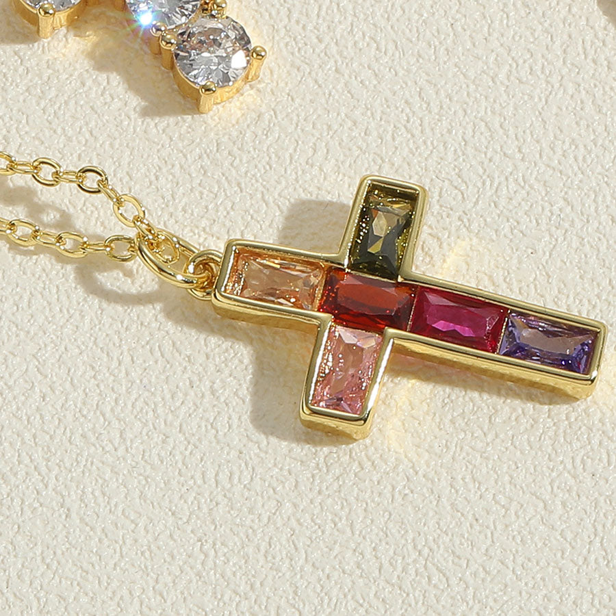 Casual Vintage Style Simple Style Cross Copper 14k Gold Plated Zircon Pendant Necklace In Bulk