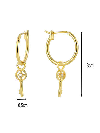 1 Pair Ig Style British Style Star Moon Key Plating Inlay Copper Pearl Beads Zircon 18k Gold Plated Drop Earrings