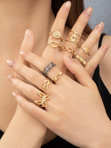 Vintage Style Round Leaves Heart Shape Alloy Women's Open Rings