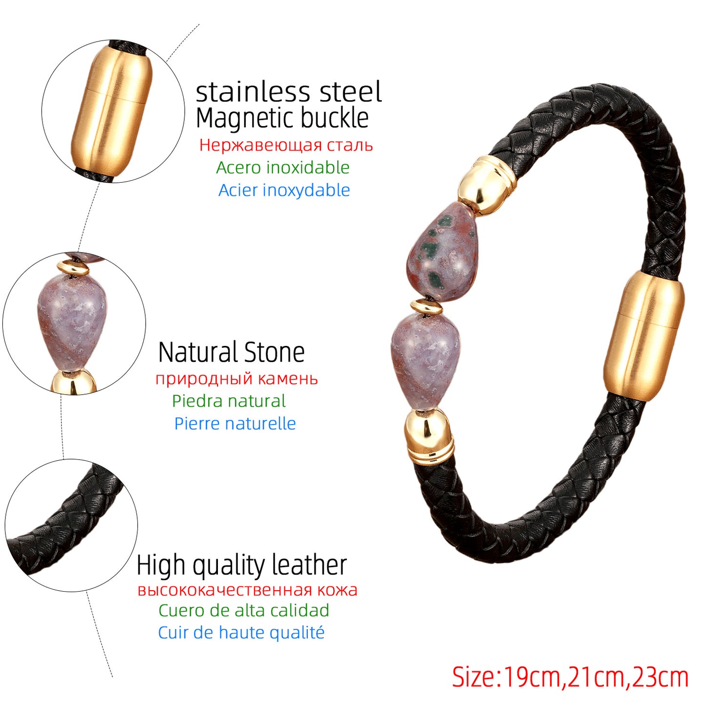 Simple Style Classic Style Color Block Water Droplets Agate Tiger Eye Metal Handmade Metal Button Unisex Bracelets
