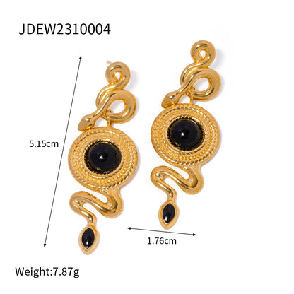 Retro Snake Stainless Steel Plating 18k Gold Plated Rings Earrings