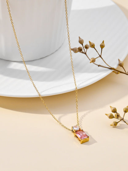 Simple Style Commute Water Droplets Stainless Steel Plating Inlay Zircon 18k Gold Plated Pendant Necklace