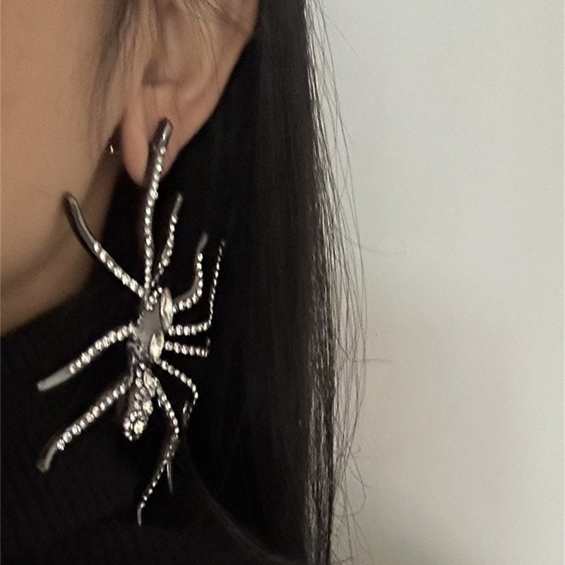 1 Pair Ig Style Exaggerated Spider Plating Inlay Alloy Rhinestones Silver Plated Drop Earrings