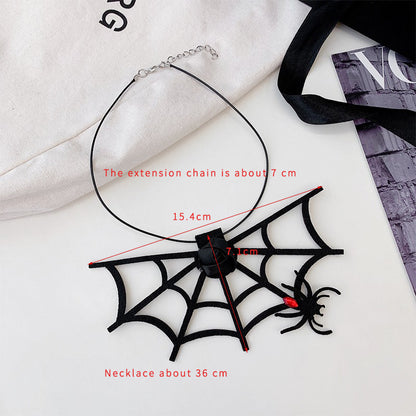 Exaggerated Funny Spider Web Alloy Sponge Three-dimensional Halloween Women's Necklace