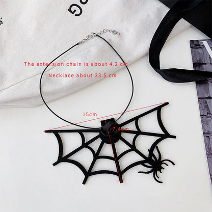 Exaggerated Funny Spider Web Alloy Sponge Three-dimensional Halloween Women's Necklace