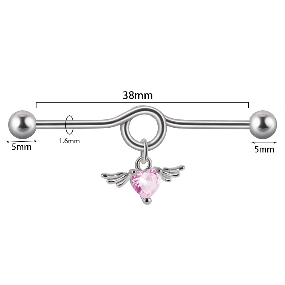 1 Piece Simple Style Heart Shape Wings Polishing Inlay Stainless Steel Zircon Ear Studs