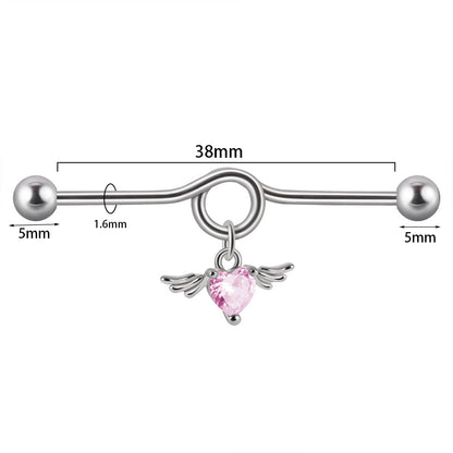 1 Piece Simple Style Heart Shape Wings Polishing Inlay Stainless Steel Zircon Ear Studs