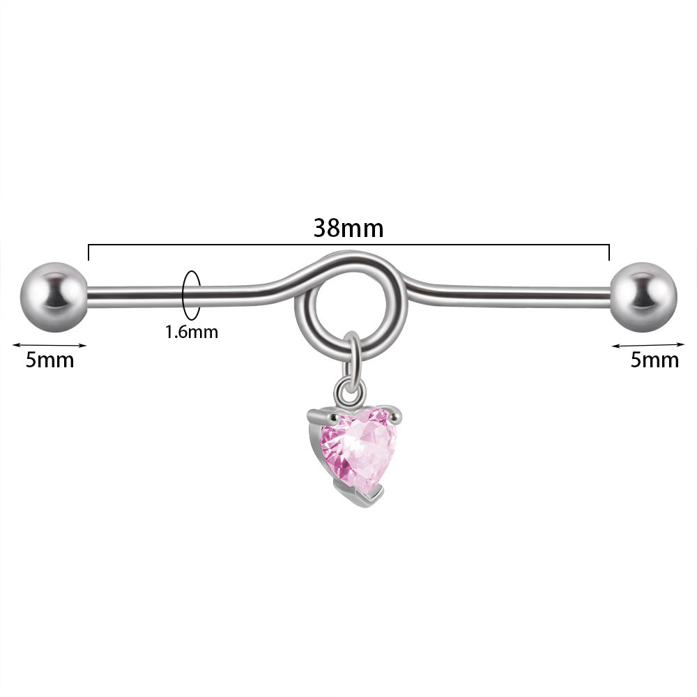 1 Piece Simple Style Heart Shape Wings Polishing Inlay Stainless Steel Zircon Ear Studs