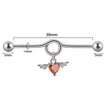 1 Piece Simple Style Heart Shape Wings Polishing Inlay Stainless Steel Zircon Ear Studs