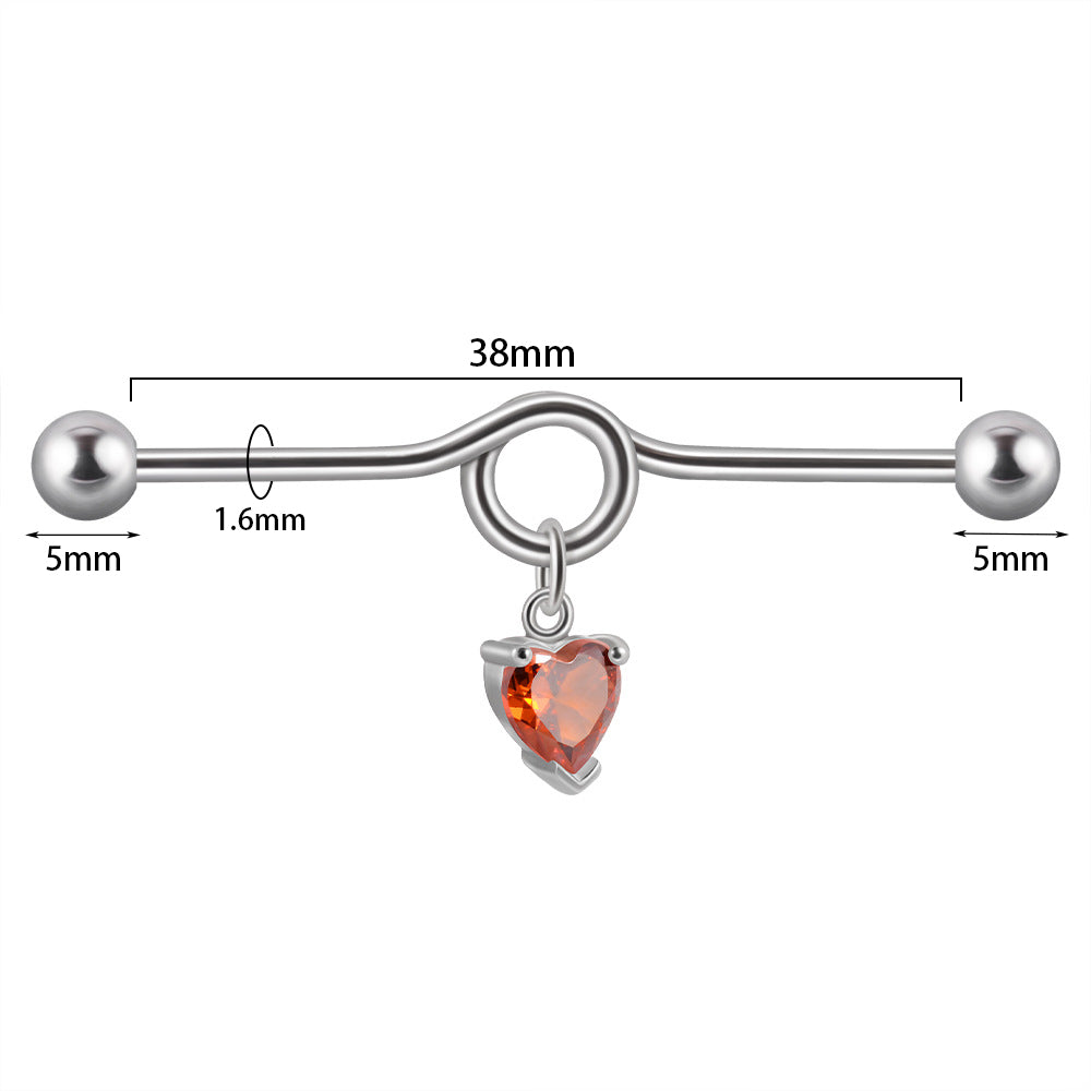 1 Piece Simple Style Heart Shape Wings Polishing Inlay Stainless Steel Zircon Ear Studs