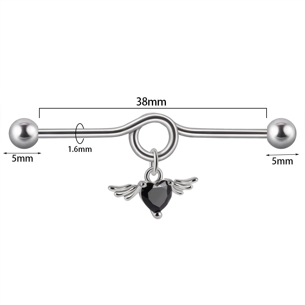 1 Piece Simple Style Heart Shape Wings Polishing Inlay Stainless Steel Zircon Ear Studs