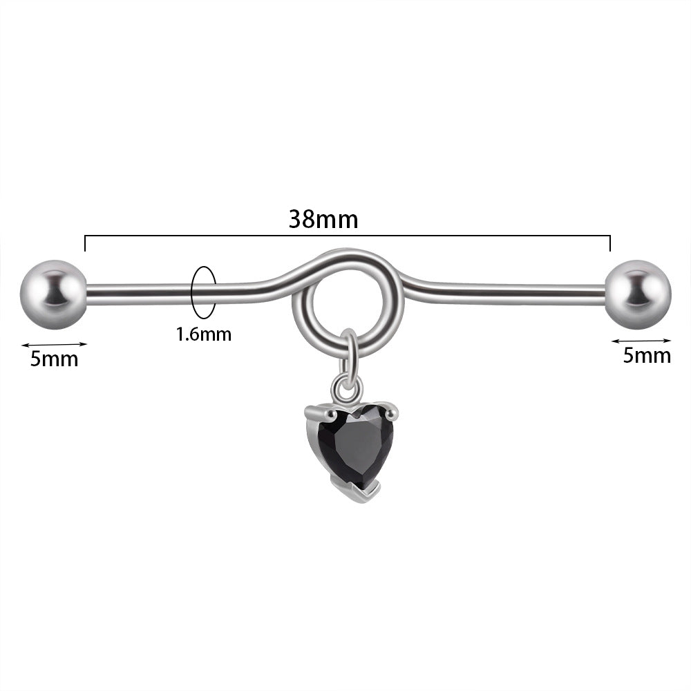 1 Piece Simple Style Heart Shape Wings Polishing Inlay Stainless Steel Zircon Ear Studs