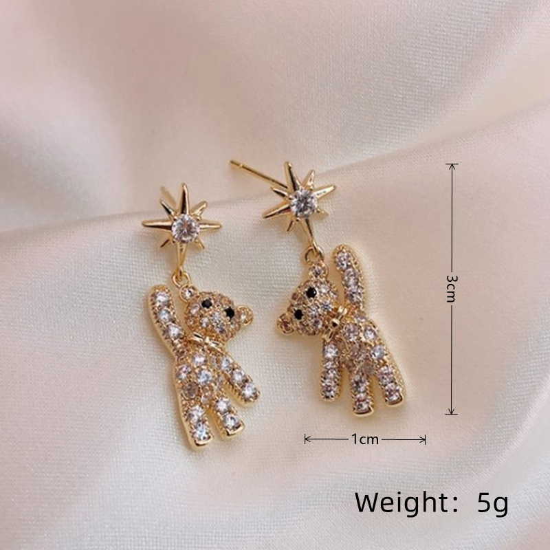 Wholesale Jewelry Simple Style Bear Alloy Artificial Gemstones Inlay Drop Earrings