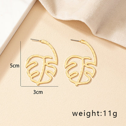 1 Pair Ig Style Simple Style Commute Leaves Plating Hollow Out Alloy Ear Studs