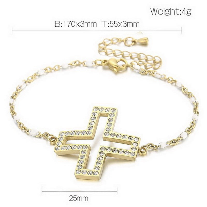 Casual Streetwear Cross Titanium Steel Inlay Zircon Bracelets