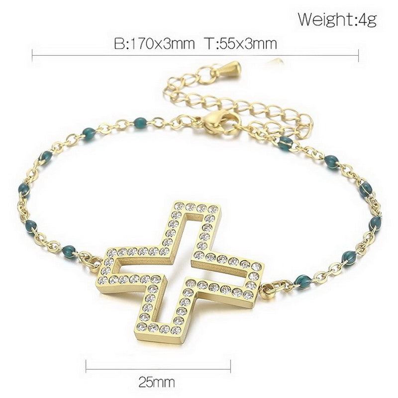 Casual Streetwear Cross Titanium Steel Inlay Zircon Bracelets