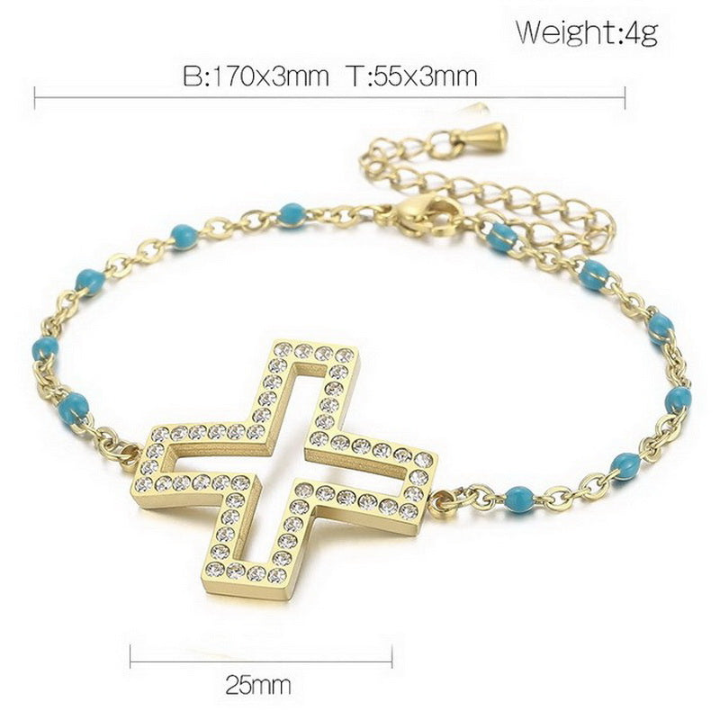 Casual Streetwear Cross Titanium Steel Inlay Zircon Bracelets