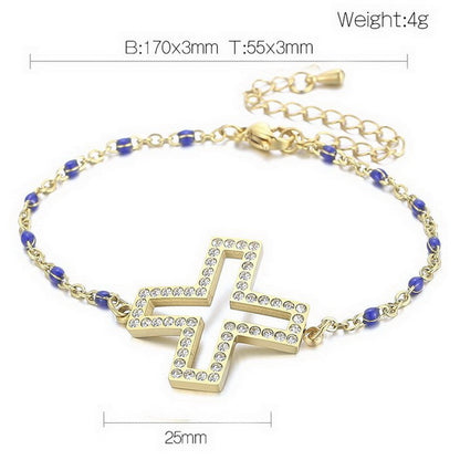 Casual Streetwear Cross Titanium Steel Inlay Zircon Bracelets