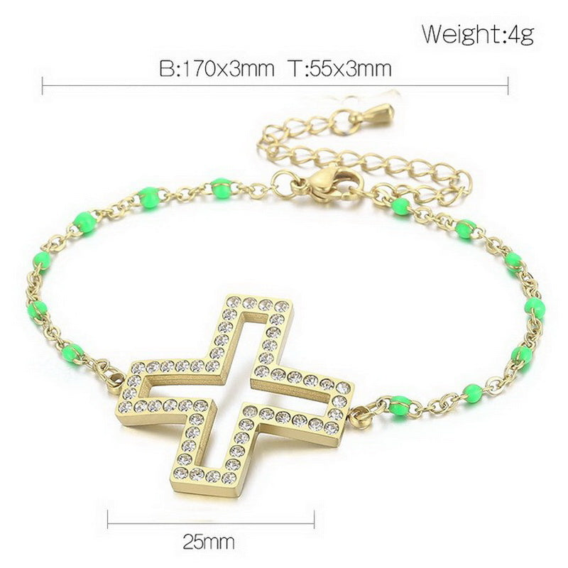 Casual Streetwear Cross Titanium Steel Inlay Zircon Bracelets