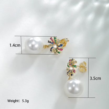 1 Pair Xuping Shiny Round Plating Inlay Alloy Copper Alloy Artificial Gemstones Artificial Pearls 14k Gold Plated 18k Gold Plated White Gold Plated Drop Earrings