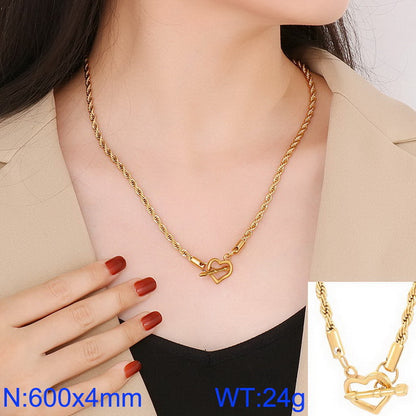 Retro Cool Style Heart Shape Stainless Steel Titanium Steel Plating 18k Gold Plated Pendant Necklace