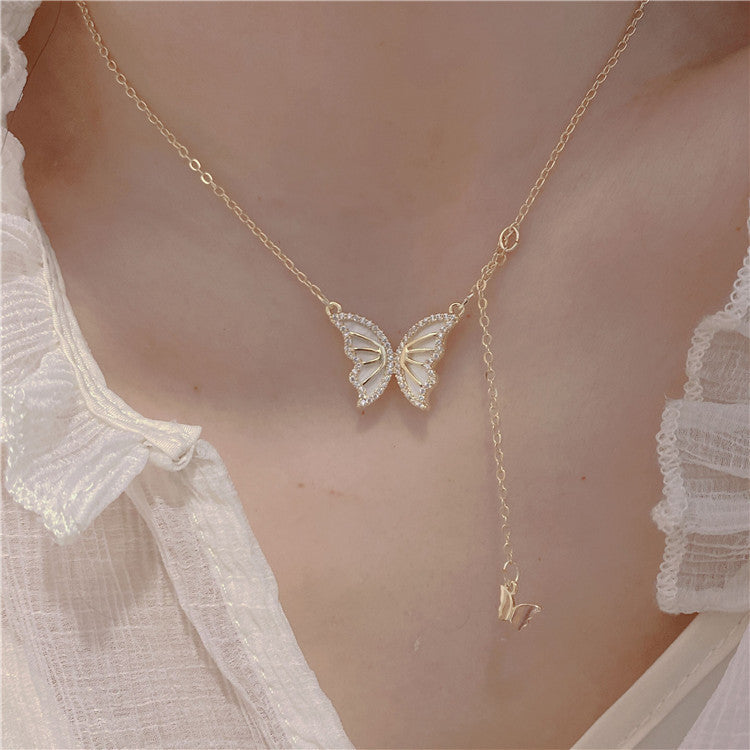 Simple Style Artistic Star Heart Shape Wings Steel Copper Inlay Opal Shell Zircon Pendant Necklace