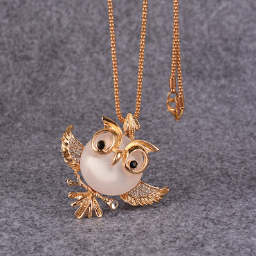 Ig Style Cute Owl Alloy Copper Inlay Opal Zircon Women's Sweater Chain