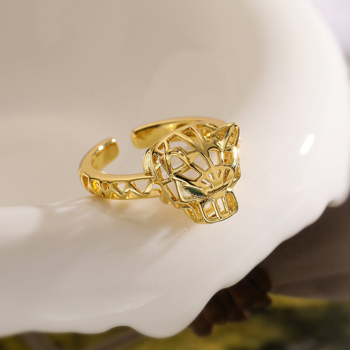 Simple Style Commute Animal Leopard Copper 18k Gold Plated Zircon Open Rings In Bulk