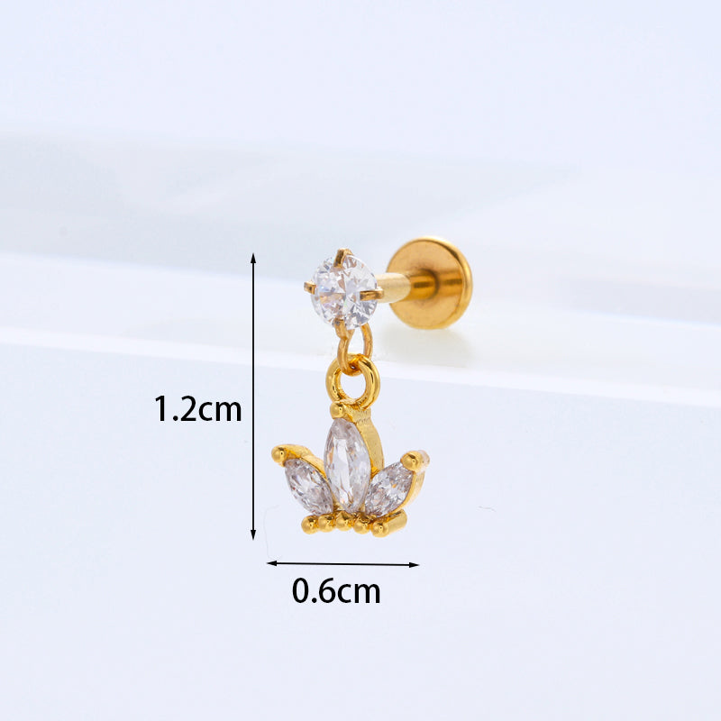 Personality Stainless Steel Zircon Pendant Lip Nail Zircon Inner Teeth Ear Bone Nail