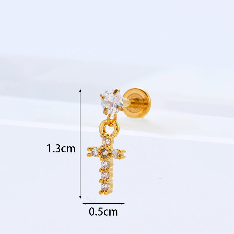 Personality Stainless Steel Zircon Pendant Lip Nail Zircon Inner Teeth Ear Bone Nail