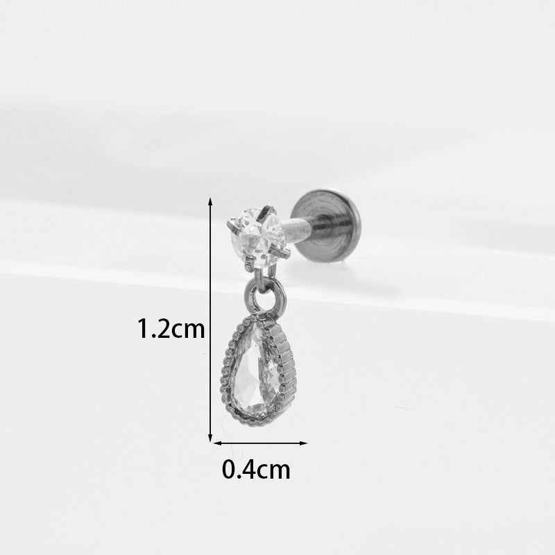 Personality Stainless Steel Zircon Pendant Lip Nail Zircon Inner Teeth Ear Bone Nail