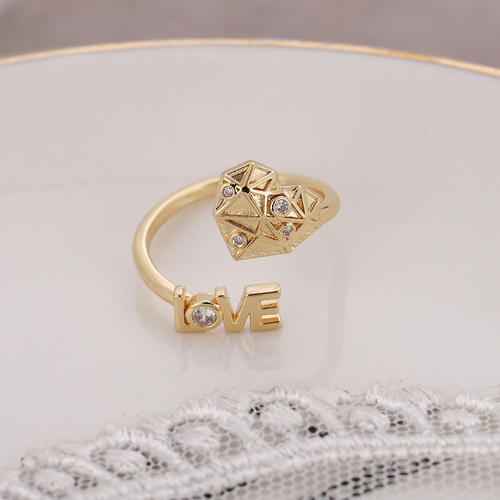 Simple Style Geometric Copper 18k Gold Plated Silver Plated Rhinestones Adjustable Ring In Bulk