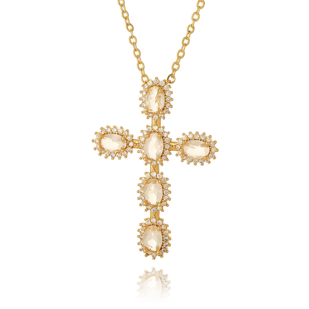 Simple Style Commute Cross Copper Zircon Pendant Necklace In Bulk