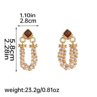 1 Pair Elegant Retro Geometric Plating Artificial Pearl Copper 18k Gold Plated Drop Earrings