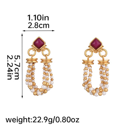 1 Pair Elegant Retro Geometric Plating Artificial Pearl Copper 18k Gold Plated Drop Earrings