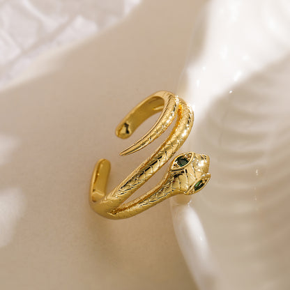 Simple Style Commute Snake Copper 18k Gold Plated Zircon Open Rings In Bulk